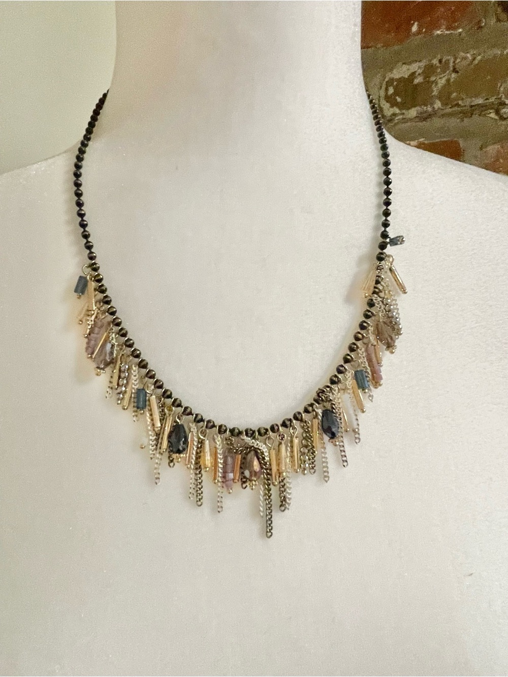 New Premier Designs Elegant Multi-Accent Fringe Necklace in Black and Gold